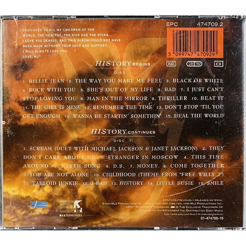 Jackson Michael CD HIStory - Past, present and future - Book I 2CD  kansi EX levy EX- Käytetty CD