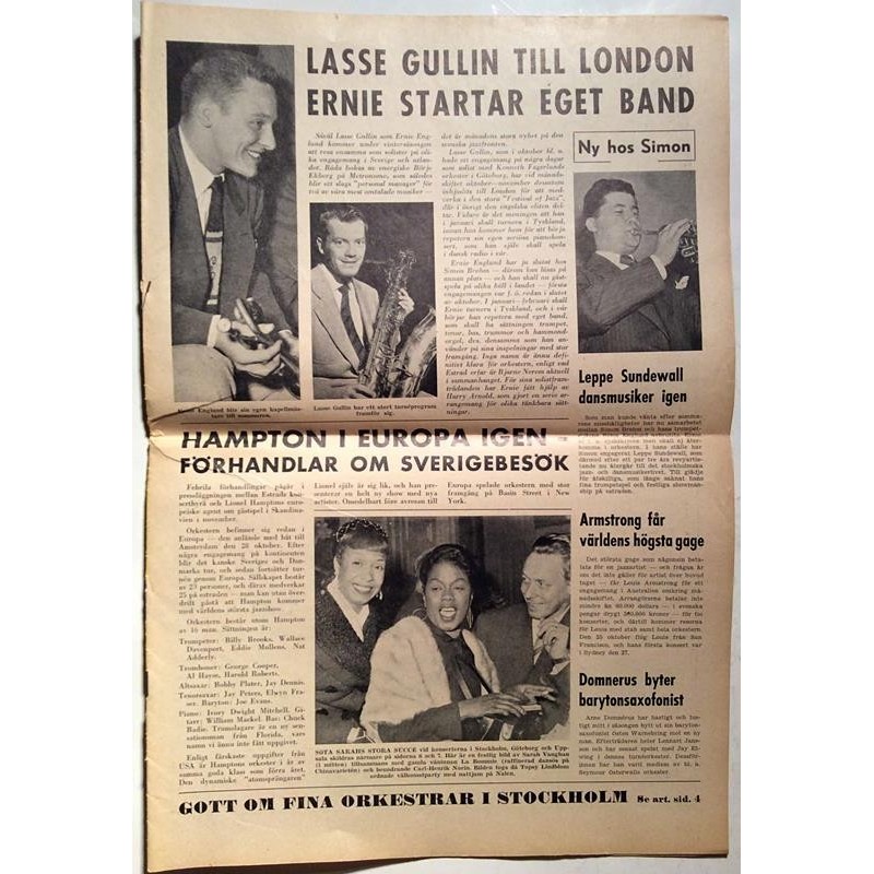 Estrad 1954 No.nummer 11 nov. Lasse Gullin,Sarah Vaughan Magazine
