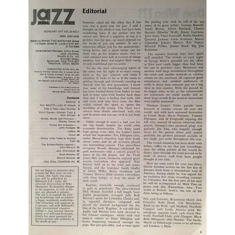 Jazz Journal 1977 No.February Buddy Tate,Erroll Garner,Sonny Cohn Magazine