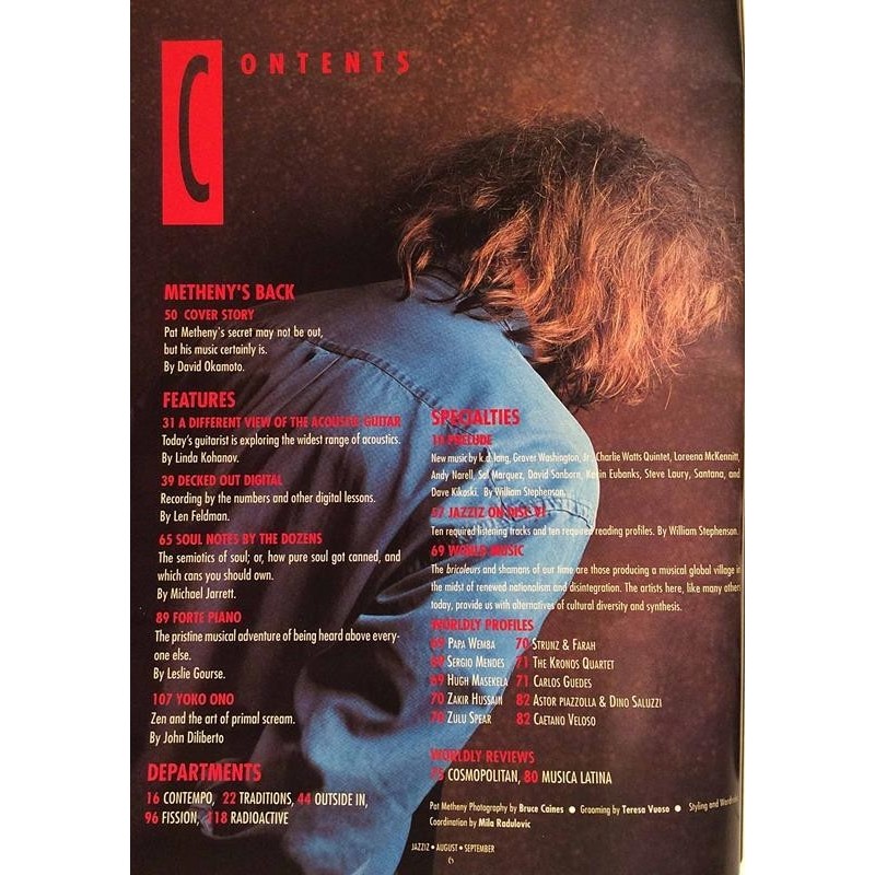 Jazziz 1992 No.September Kevin Eubanks,Pat Metheny,Yoko Ono Magazine