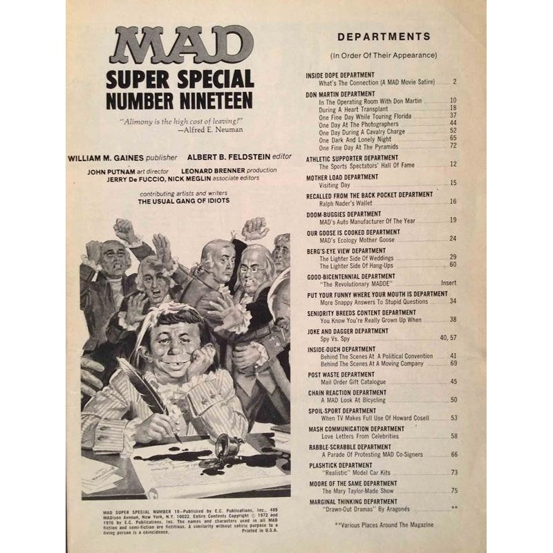 MAD Super Special number nineteen 1976 No. 19 Bonus: 200-year old MADDE Magazine