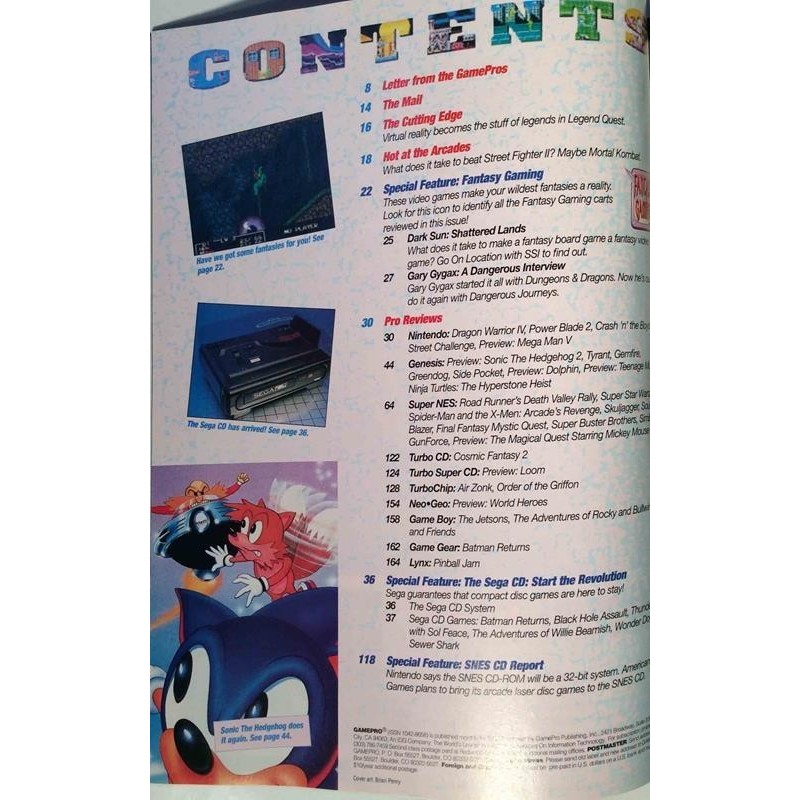 Game Pro 1992 No. November Sonic Hedgehog 2, Street Fighter II juliste Magazine