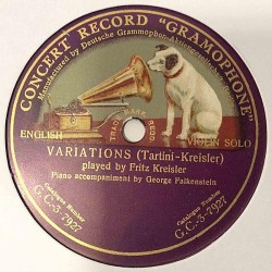 Kreisler Fritz: Variations (Tartini-Kreisler) yksipuoleinen levy  kansi muovi / paperikansi levy VG savikiekko gramofonilevy