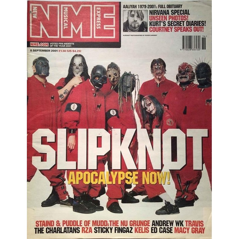 New Musical Express 2001 No. 8 September Slipknot,Staind,Puddle Of Mudd,Nirvana Magazine