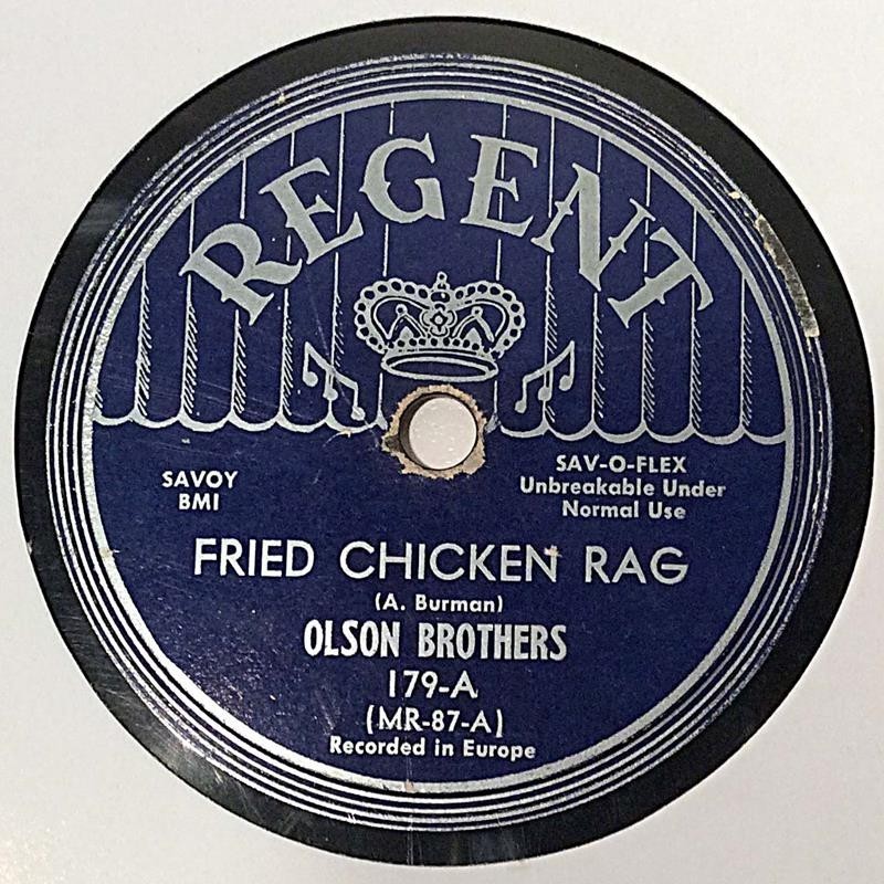 Olson Brothers: Fried Chicken Rag / Temptation Rag  kansi muovi / paperikansi levy VG savikiekko gramofonilevy