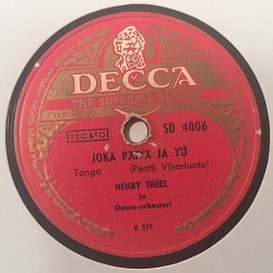 Theel Henry ja Decca-orkesteri: Rantamökissä / Joka päivä ja yö  kansi paperikansi/muovitasku levy VG savikiekko gramofonilevy