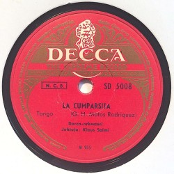 Decca-orkesteri: La Cumparsita / Mustasukkaisuutta  kansi paperikansi/muovitasku levy VG savikiekko gramofonilevy