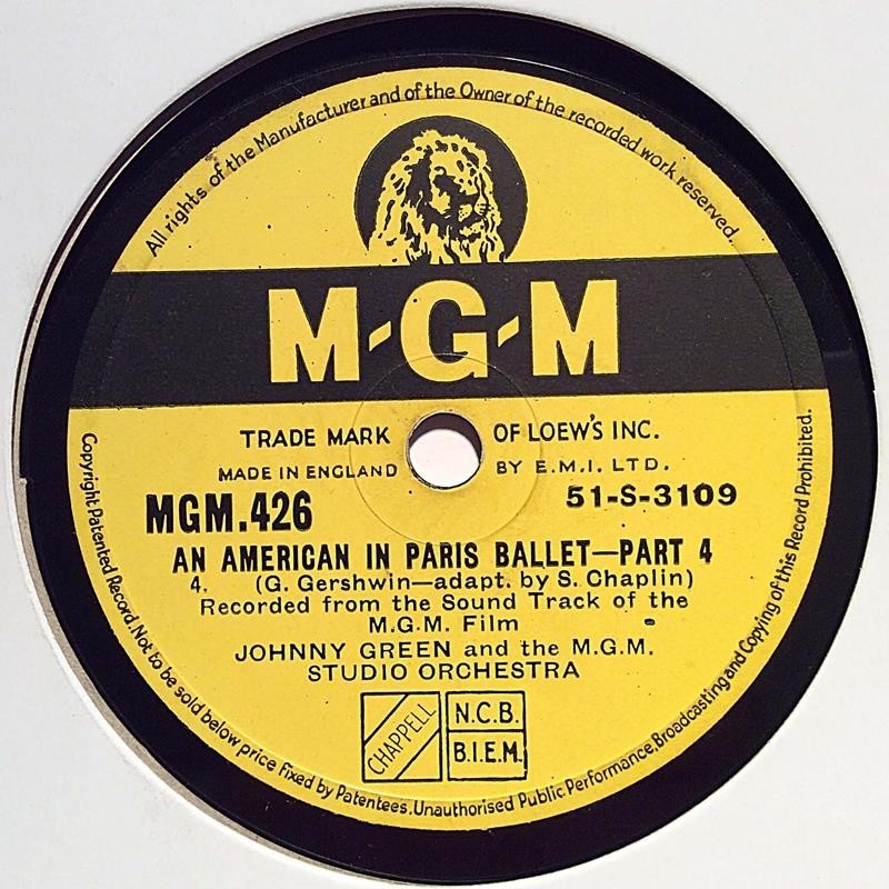 GREEN JOHNNY :  AN AMERICAN IN PARIS BALLET P.3 /  P.4   50L MGM  kansi  kunnottelematon levy  F