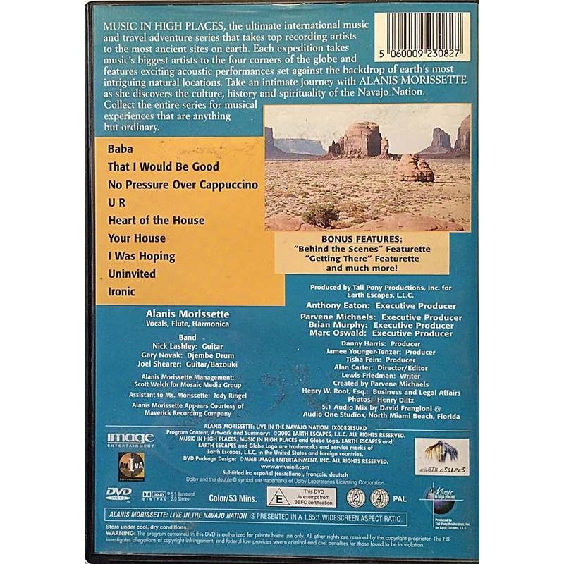 DVD - MORISSETTE ALANIS :  LIVE IN NAVAJO NATION  2002 POP AVIVA tuotelaji: DVD