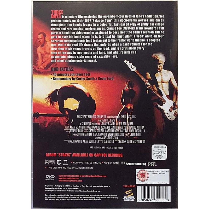 DVD - JANES ADDICTION :  THREE DAYS  1997 ROCK SANCTUARY tuotelaji: DVD