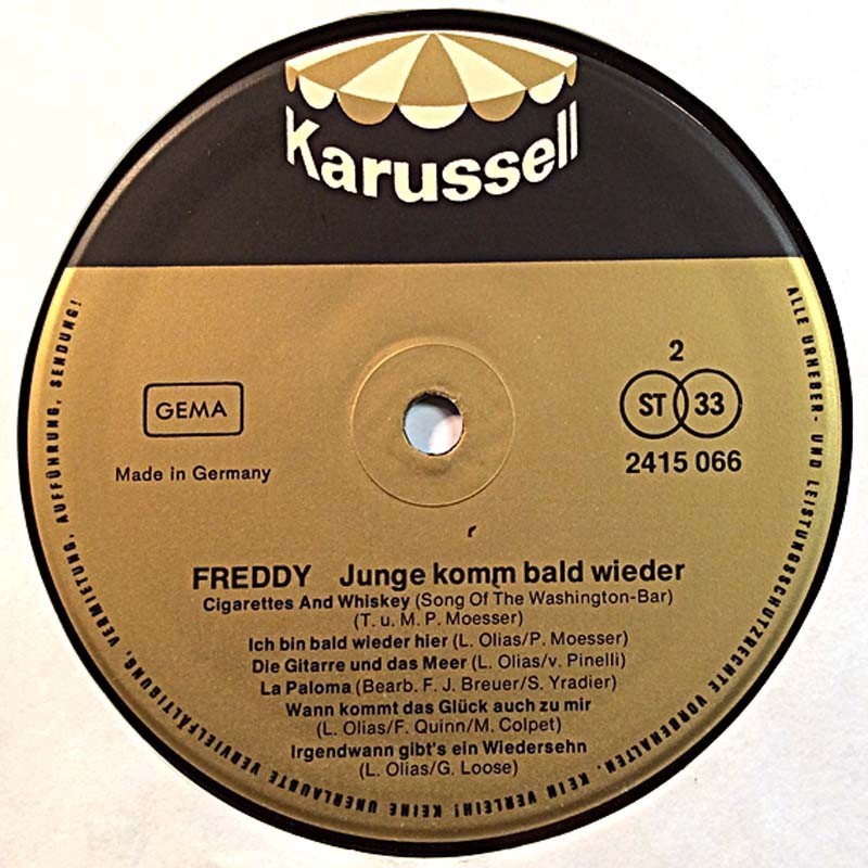 Freddy: Junge Komm Bald Wieder  kansi Ei kuvakantta levy VG+ kanneton LP